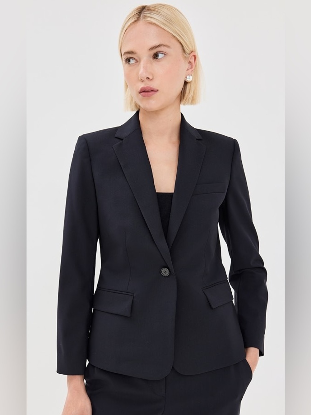 Theory Wool Blend Slim Fit Black Tailored Blazer